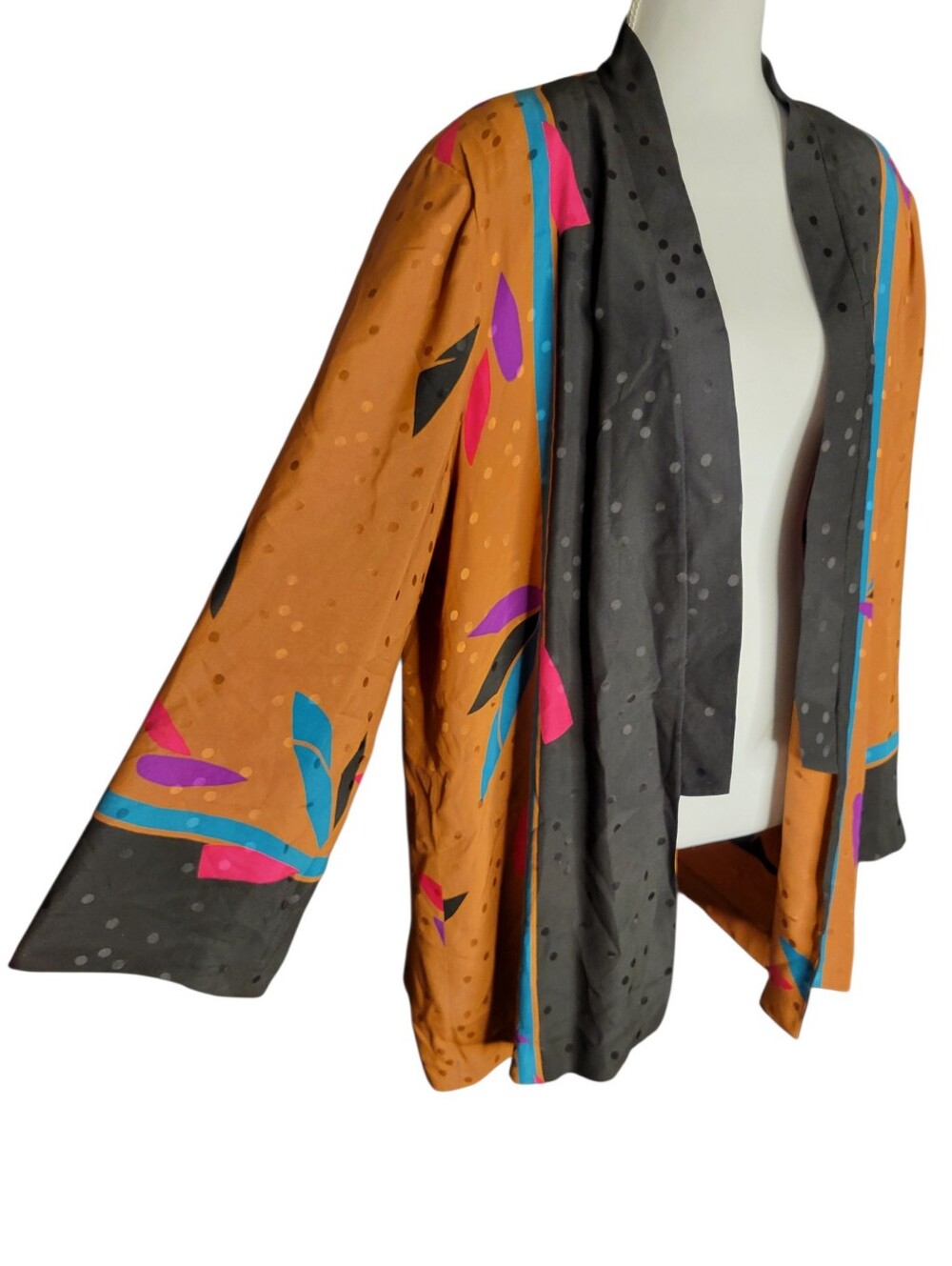 Vintage Hanae Mori 100% Silk Gold Black Statement Jacket - Picture 3 of 8
